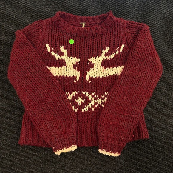 Free People Sweaters - Free People Reindeer Ugly Christmas Pullover Sweater‎ Knit Wool Blend Red XS